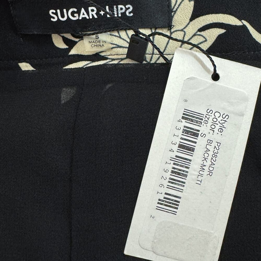 Sugar Lips Bermuda Tropical Floral High Waist Ruffled Wide Leg Pants Black S NWT - Picture 9 of 12